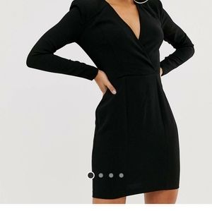 Black mini dress with shoulder pads (ASOS) sz 14